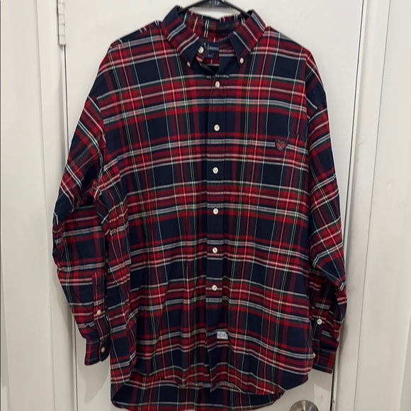 Navy and Red Plaid Men's Shirt - Picture 1 of 5